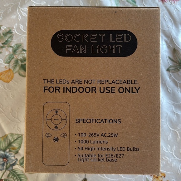 Brand New Socket Ceiling Fan 3-Color LED Light Dimmable Remote Control White - Picture 10 of 16